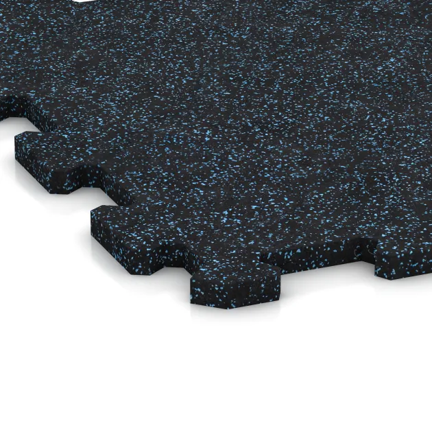 Detailaufnahme der Randausprägung von WARCO-Produkt 0993, Fitness Floor Compact, Format 485 x 485 x 16 mm, Farbe Light Blue Speckled.