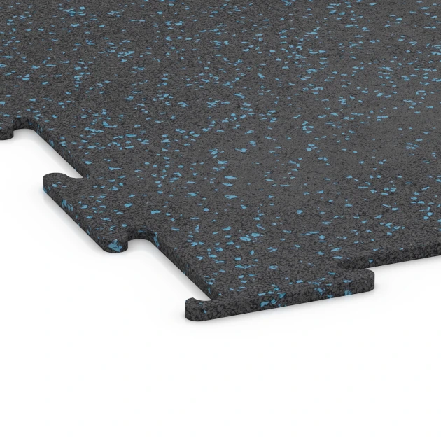 Detailaufnahme der Randausprägung von WARCO-Produkt 6451, Fitness Floor Compact, Format 100 × 100 × 0,8 cm, Farbe Light Blue Speckled.
