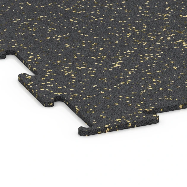Detailaufnahme der Randausprägung von WARCO-Produkt 6454, Fitness Floor Compact, Format 100 × 100 × 0,8 cm, Farbe Light Yellow Speckled.