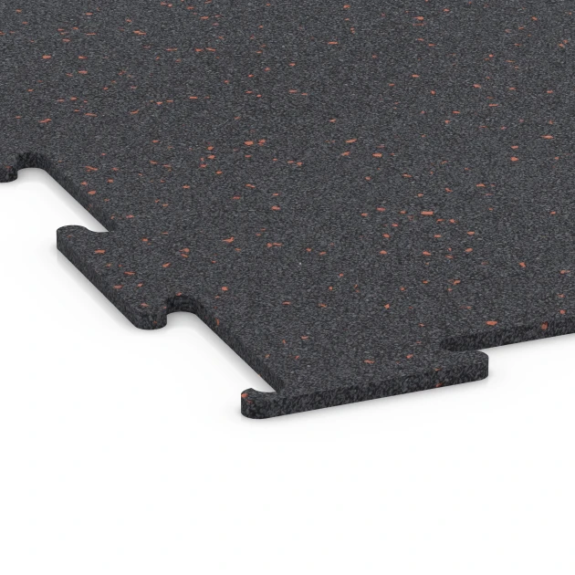 Detailaufnahme der Randausprägung von WARCO-Produkt 6456, Fitness Floor Compact, Format 50 × 50 × 0,8 cm, Farbe Light Red Speckled.