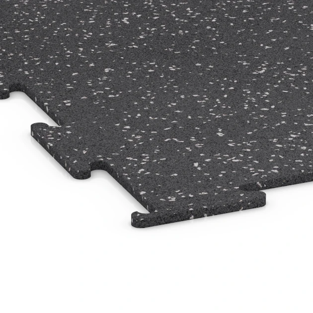 Detailaufnahme der Randausprägung von WARCO-Produkt 6458, Fitness Floor Compact, Format 50 × 50 × 0,8 cm, Farbe Light Grey Speckled.