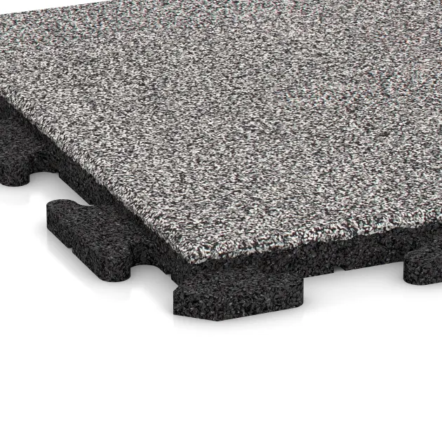 Detailaufnahme der Randausprägung von WARCO-Produkt 4616, Terrace tile Classic, Format 500 x 500 x 30 mm, Farbe Grey Melange.