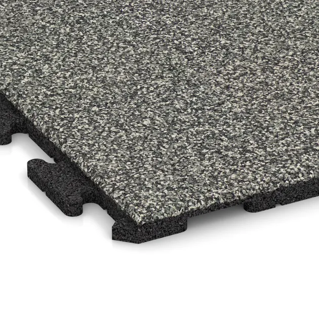 Detailaufnahme der Randausprägung von WARCO-Produkt 1571, Playground flooring, Format 1000 x 1000 x 30 mm, Farbe Gray Granite.