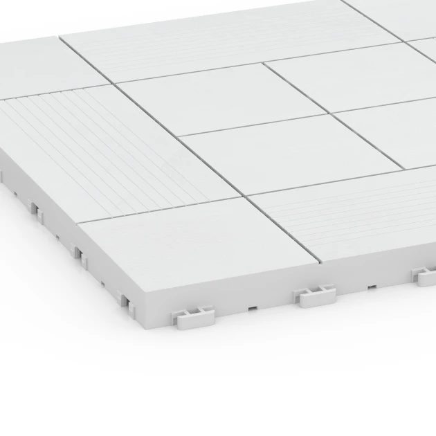 Detailaufnahme der Randausprägung von WARCO-Produkt 6235, Panel Pattern – Deck Tile, Format 38,5 x 38,5 x 2 cm, Farbe Chalk.