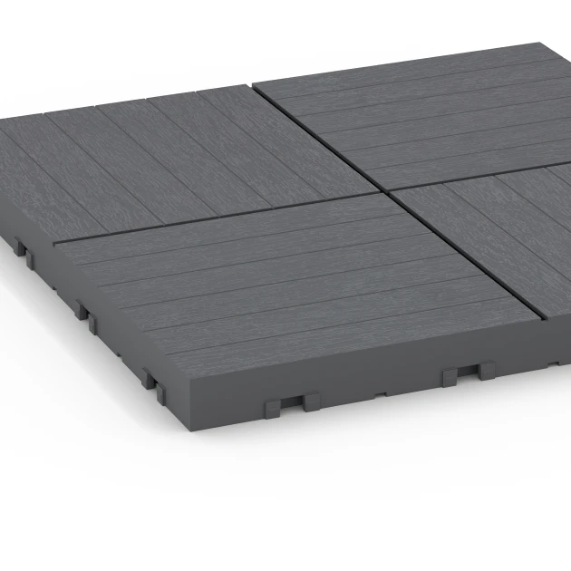 Detailaufnahme der Randausprägung von WARCO-Produkt 6349, Mosaic – Deck Tile, Format 30 x 30 x 2 cm, Farbe Silver Grey.