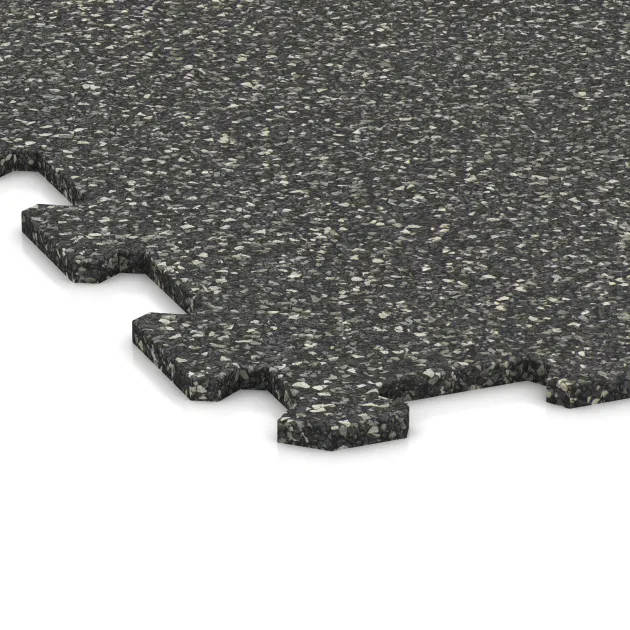 Detailaufnahme der Randausprägung von WARCO-Produkt 1019, Fitness Floor Compact, Format 970 x 970 x 8 mm, Farbe Dark Grey Granite.