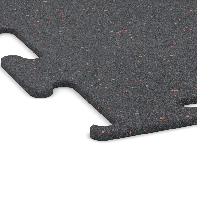 Detailaufnahme der Randausprägung von WARCO-Produkt 3753, Fitness Performance Elite Training Floor, Format 1000 x 1000 x 10 mm, Farbe Light Red Speckled.