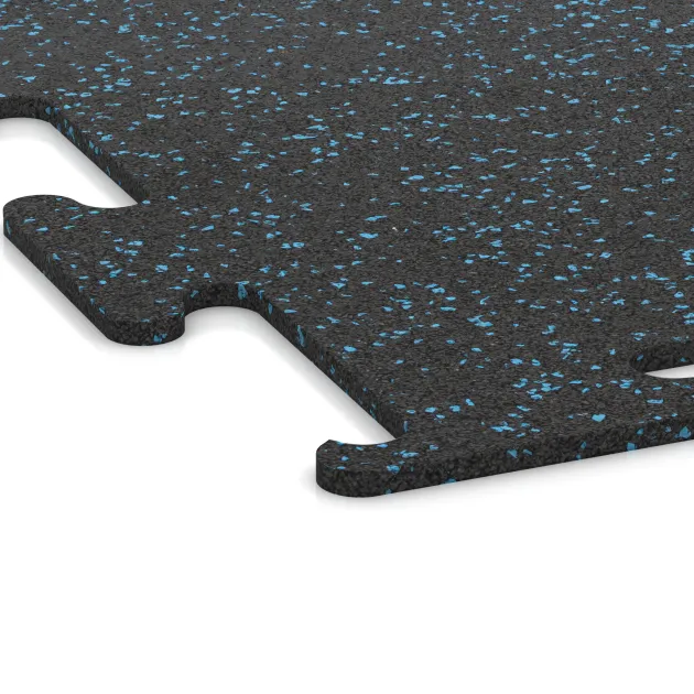 Detailaufnahme der Randausprägung von WARCO-Produkt 3754, Fitness Performance Elite Training Floor, Format 1000 x 1000 x 10 mm, Farbe Light Blue Speckled.