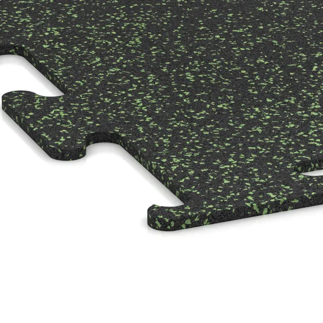 Detailaufnahme der Randausprägung von WARCO-Produkt 3755, Fitness Performance Elite Training Floor, Format 1000 x 1000 x 10 mm, Farbe Light Green Speckled.