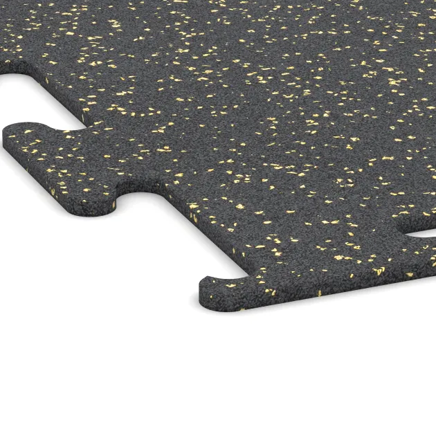 Detailaufnahme der Randausprägung von WARCO-Produkt 3752, Fitness Performance Elite Training Floor, Format 1000 x 1000 x 10 mm, Farbe Light Yellow Speckled.