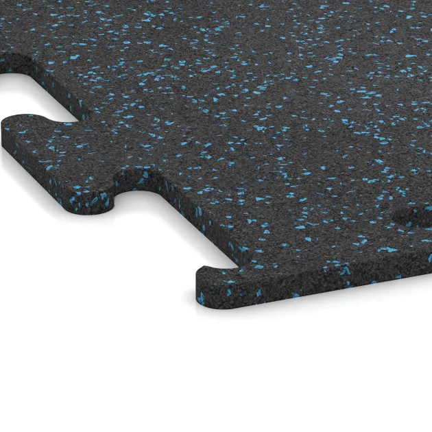 Detailaufnahme der Randausprägung von WARCO-Produkt 3758, Fitness Performance Elite Training Floor, Format 1000 x 1000 x 15 mm, Farbe Light Blue Speckled.