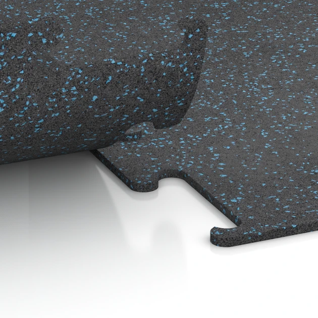 Detailaufnahme der Randausprägung von WARCO-Produkt 3766, Fitness Performance Elite Training Floor, Format 50 x 50 x 1 cm | 0,25 m², Farbe Light Blue Speckled.