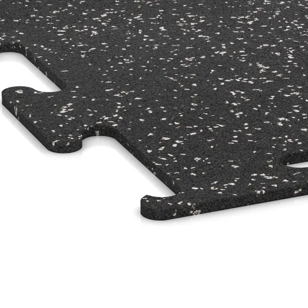 Detailaufnahme der Randausprägung von WARCO-Produkt 3779, Fitness Performance Elite Training Floor, Format 500 x 500 x 10 mm, Farbe Light Grey Speckled.
