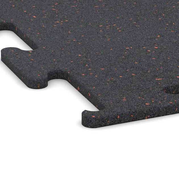 Detailaufnahme der Randausprägung von WARCO-Produkt 3769, Fitness Performance Elite Training Floor, Format 500 x 500 x 15 mm, Farbe Light Red Speckled.