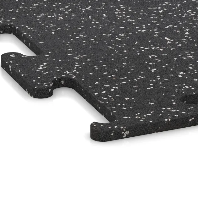 Detailaufnahme der Randausprägung von WARCO-Produkt 3780, Fitness Performance Elite Training Floor, Format 500 x 500 x 15 mm, Farbe Light Grey Speckled.