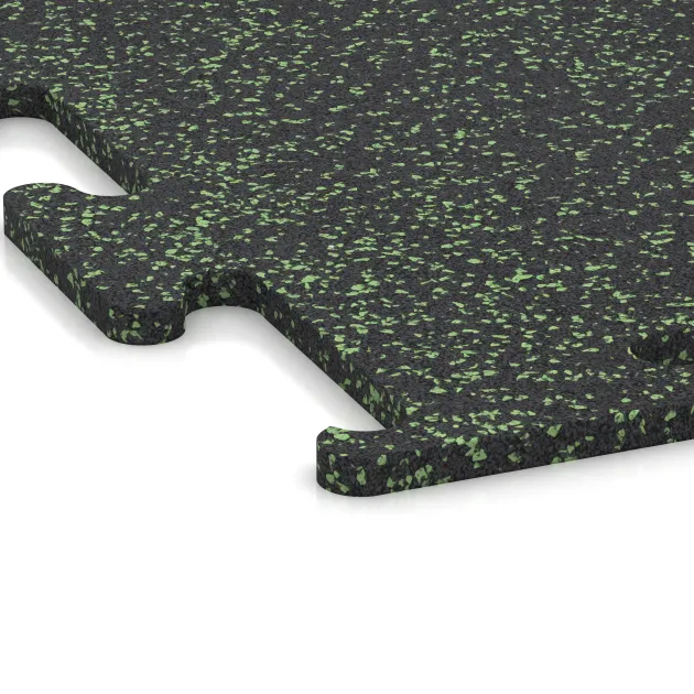 Detailaufnahme der Randausprägung von WARCO-Produkt 3771, Fitness Performance Elite Training Floor, Format 500 x 500 x 15 mm, Farbe Light Green Speckled.
