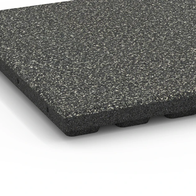 Detailaufnahme der Randausprägung von WARCO-Produkt 6422, Playground safety tile – CFH 120 cm, Format 50 x 50 x 4 cm, Farbe Dark Grey Granite.