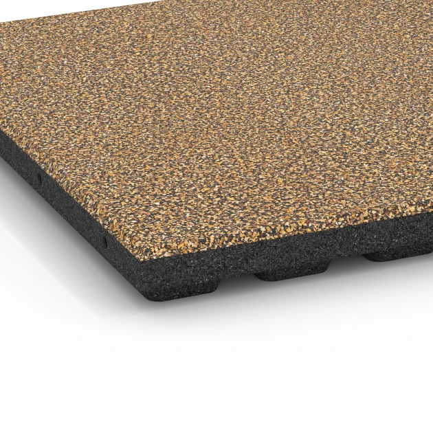 Detailaufnahme der Randausprägung von WARCO-Produkt 6430, Playground safety tile – CFH 120 cm, Format 50 x 50 x 4 cm, Farbe Rattan.