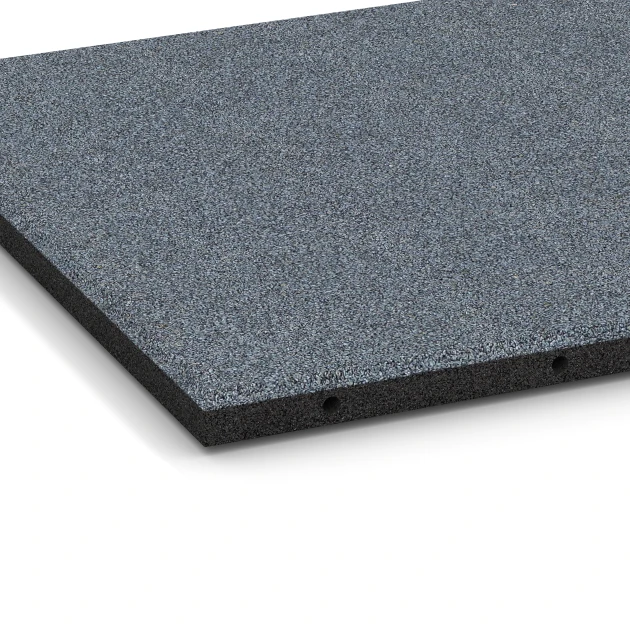 Detailaufnahme der Randausprägung von WARCO-Produkt 6130, Playground safety tile – CFH 95 cm, Format 50 x 50 x 3 cm, Farbe Graphite grey.