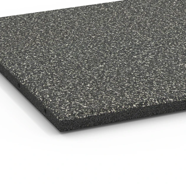 Detailaufnahme der Randausprägung von WARCO-Produkt 6413, Playground safety tile – CFH 90 cm, Format 50 x 50 x 3 cm, Farbe Dark Grey Granite.