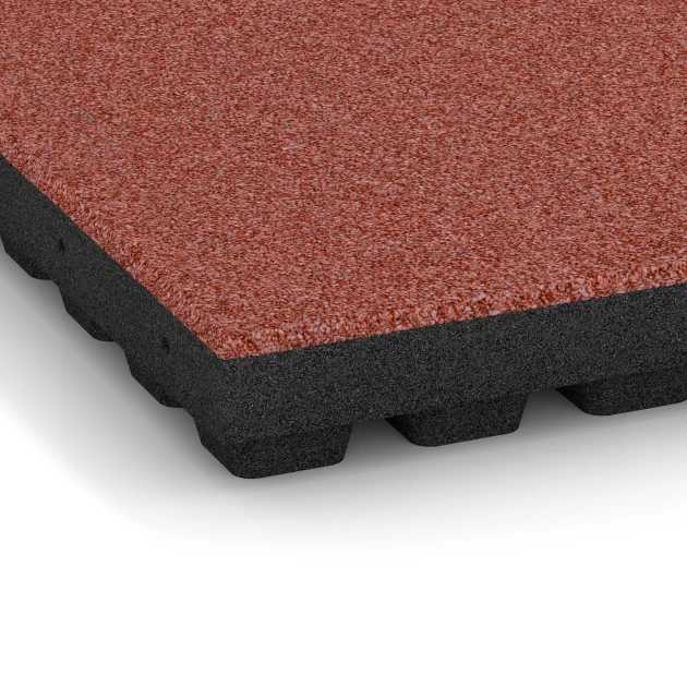 Detailaufnahme der Randausprägung von WARCO-Produkt 6140, Playground safety tile – CFH 205 cm, Format 50 x 50 x 7 cm, Farbe Tomato red.