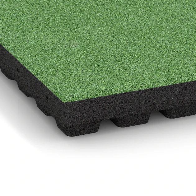 Detailaufnahme der Randausprägung von WARCO-Produkt 6141, Playground safety tile – CFH 205 cm, Format 50 x 50 x 7 cm, Farbe Linden green.