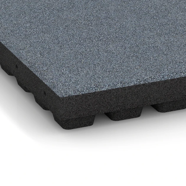 Detailaufnahme der Randausprägung von WARCO-Produkt 6142, Playground safety tile – CFH 205 cm, Format 50 x 50 x 7 cm, Farbe Graphite grey.