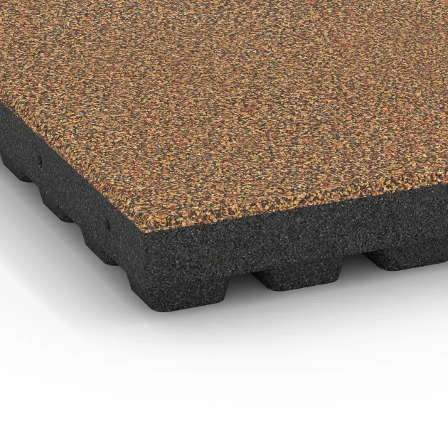 Detailaufnahme der Randausprägung von WARCO-Produkt 6443, Playground safety tile – CFH 210 cm, Format 50 x 50 x 7 cm, Farbe Terracotta.