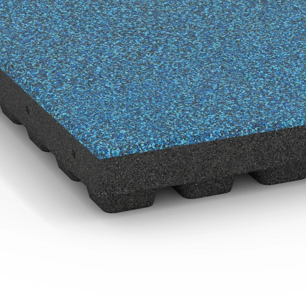 Detailaufnahme der Randausprägung von WARCO-Produkt 6447, Playground safety tile – CFH 210 cm, Format 50 x 50 x 7 cm, Farbe Atlantic.