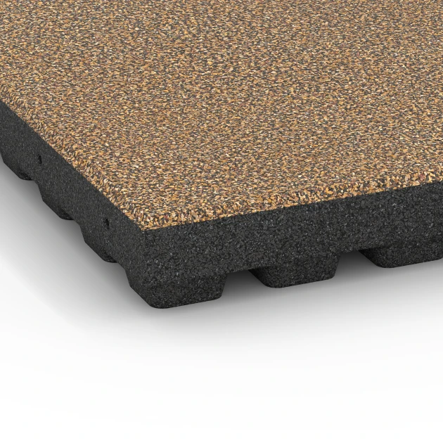 Detailaufnahme der Randausprägung von WARCO-Produkt 6448, Playground safety tile – CFH 210 cm, Format 50 x 50 x 7 cm, Farbe Rattan.