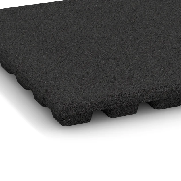 Detailaufnahme der Randausprägung von WARCO-Produkt 6135, Playground safety tile – CFH 170 cm, Format 50 x 50 x 4,8 cm, Farbe Anthracite.