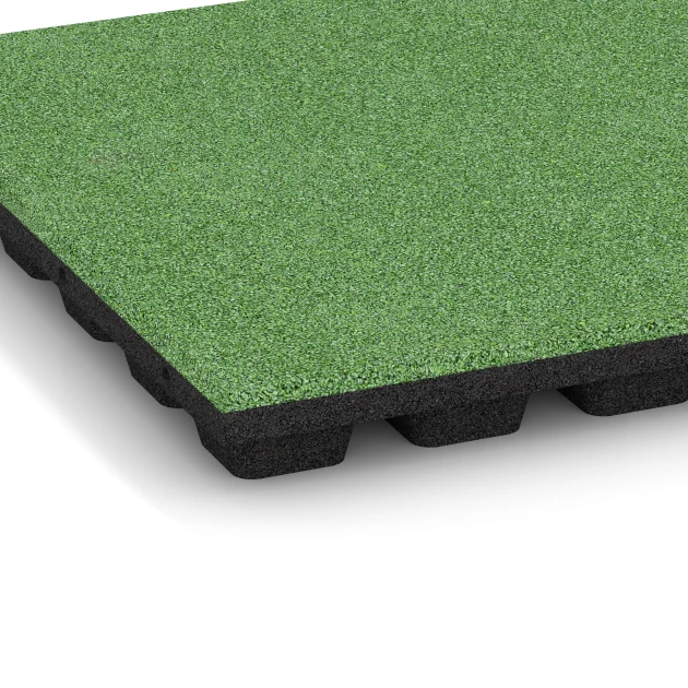 Detailaufnahme der Randausprägung von WARCO-Produkt 6137, Playground safety tile – CFH 170 cm, Format 50 x 50 x 4,8 cm, Farbe Linden green.