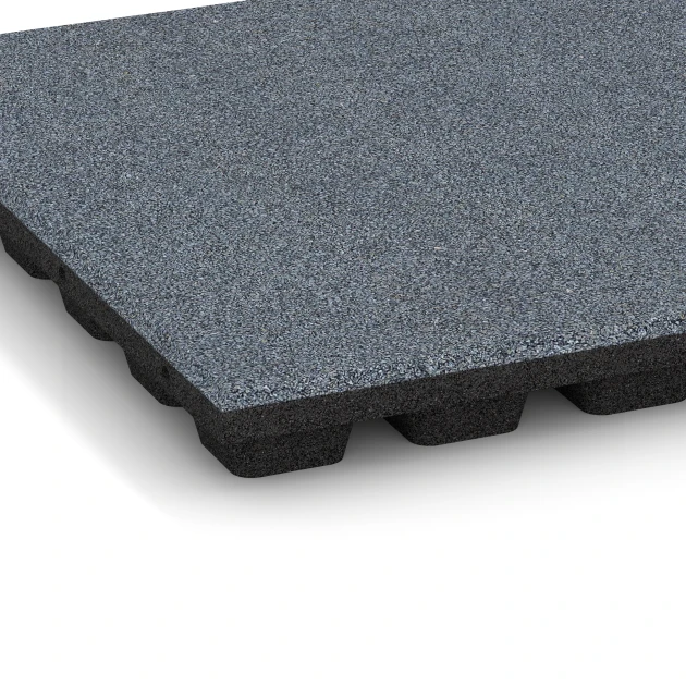 Detailaufnahme der Randausprägung von WARCO-Produkt 6294, Playground Safety Tiles, Format 50 x 50 x 4,8 cm, Farbe Graphite grey.