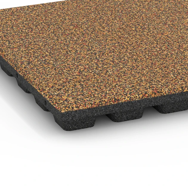 Detailaufnahme der Randausprägung von WARCO-Produkt 6434, Playground safety tile – CFH 160 cm, Format 50 x 50 x 4,8 cm, Farbe Terracotta.