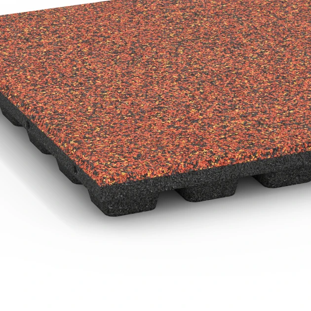 Detailaufnahme der Randausprägung von WARCO-Produkt 6435, Playground safety tile – CFH 160 cm, Format 50 x 50 x 4,8 cm, Farbe Embers.
