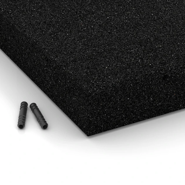 Detailaufnahme der Randausprägung von WARCO-Produkt 6271, Playground safety tile – 230 cm, Format 50 x 50 x 8 cm, Farbe Anthracite.