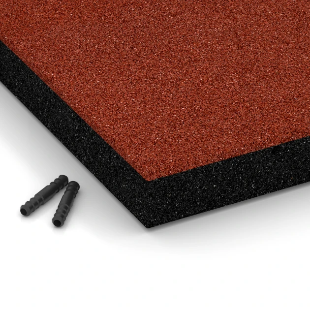 Detailaufnahme der Randausprägung von WARCO-Produkt 6266, Playground safety tile – 180 cm, Format 50 x 50 x 6 cm, Farbe Brick red.
