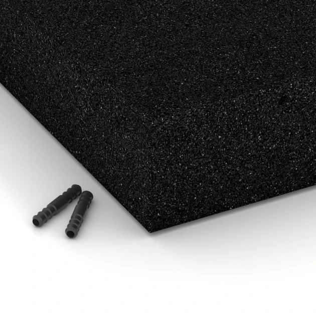 Detailaufnahme der Randausprägung von WARCO-Produkt 6174, Playground Safety Tiles, Format 50 x 50 x 11 cm, Farbe Anthracite.