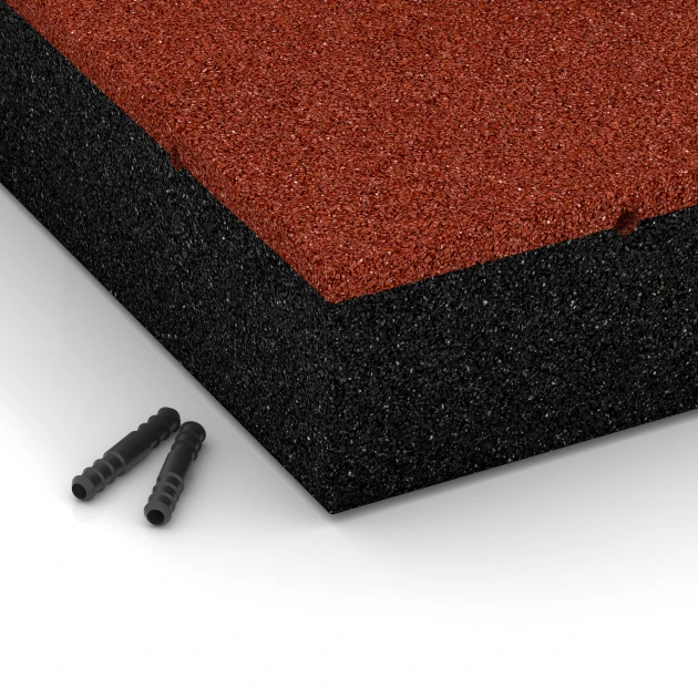 Detailaufnahme der Randausprägung von WARCO-Produkt 6209, Playground Safety Tiles, Format 50 x 50 x 11 cm, Farbe Brick red.