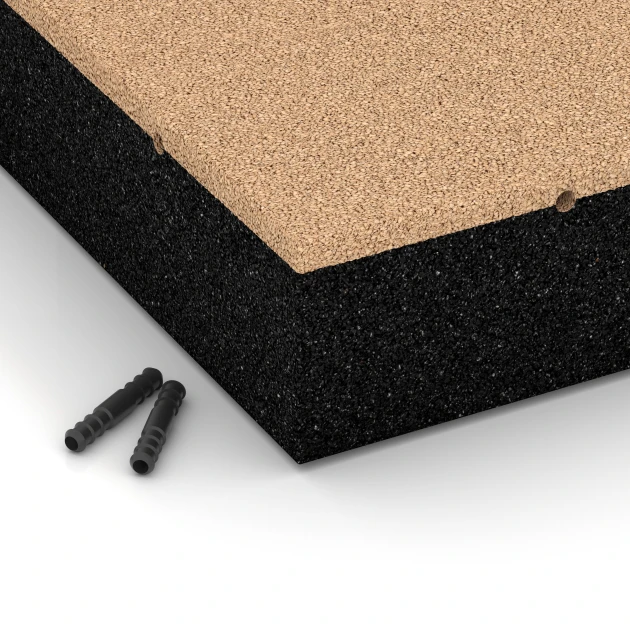 Detailaufnahme der Randausprägung von WARCO-Produkt 6231, Playground Safety Tiles, Format 50 x 50 x 11 cm, Farbe Sand beige.
