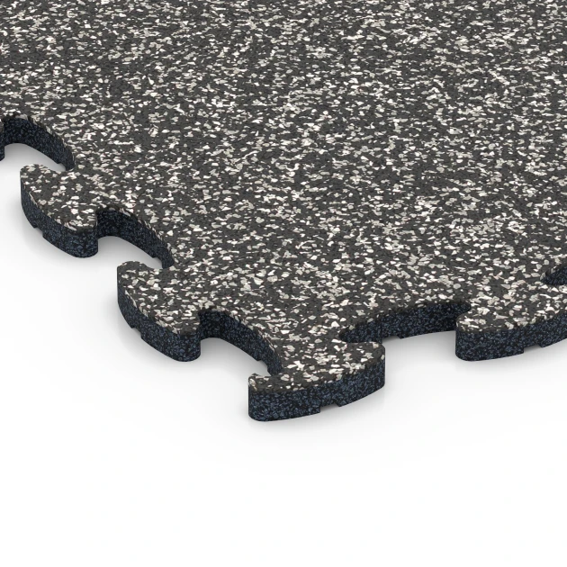 Detailaufnahme der Randausprägung von WARCO-Produkt 6823, Fitness Active Floor System, Format 44,6 x 44,6 x 1,8 cm, Farbe Dark Grey Granite.