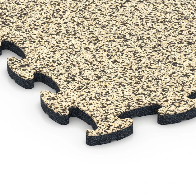 Detailaufnahme der Randausprägung von WARCO-Produkt 6829, Fitness Active Floor System, Format 44,6 x 44,6 x 1,8 cm, Farbe Travertine.