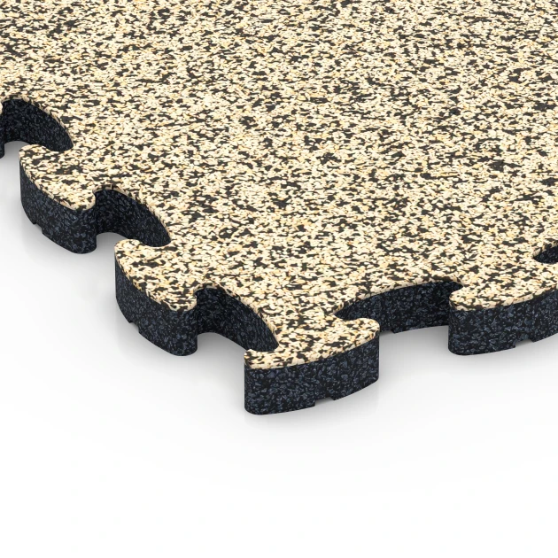 Detailaufnahme der Randausprägung von WARCO-Produkt 6937, Safety Puzzle Tile, Format 44,6 x 44,6 × 2,8 cm, Farbe Travertine.