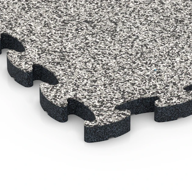 Detailaufnahme der Randausprägung von WARCO-Produkt 6842, Fitness Active Floor System, Format 44,6 x 44,6 × 2,8 cm, Farbe Grey Granite.