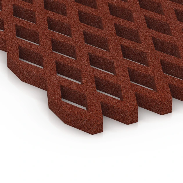 Detailaufnahme der Randausprägung von WARCO-Produkt 7010, Safety Grass Grid Mat, Format 100 x 100 x 4 cm, Farbe Brick red.