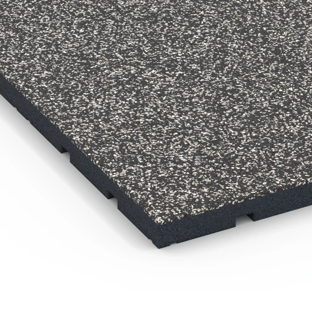 Detailaufnahme der Randausprägung von WARCO-Produkt 7132, Outdoor Gym Flooring, Format 60 x 60 x 3 cm | 0,36 m², Farbe Dark grey granite.