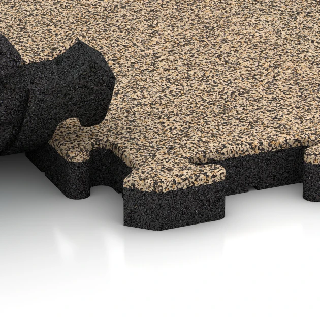 Großaufnahme vom Verbindungssystem von WARCO-Boden 4009 - Dog floor tile im Farbdesign Travertine. Abmessungen 50 x 50 x 4 cm | 0,25 m².