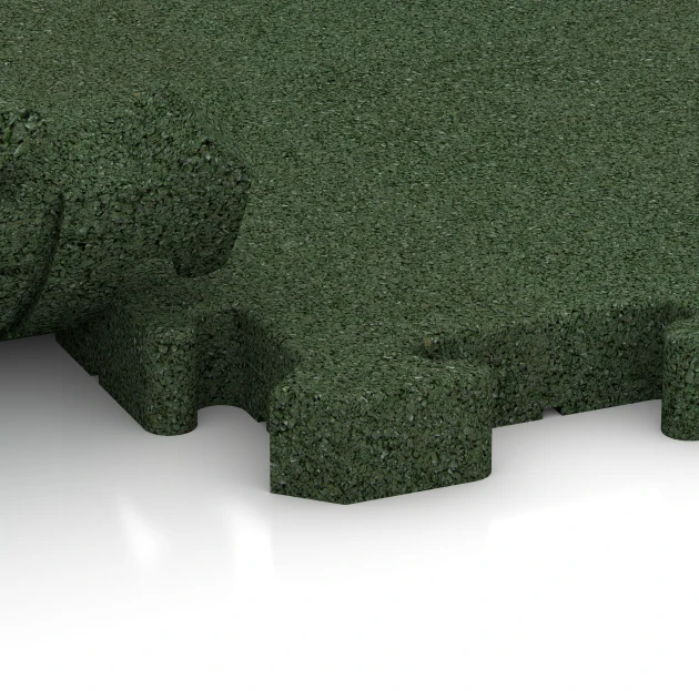 Großaufnahme vom Verbindungssystem von WARCO-Boden 4082 - Paddock mat im Farbdesign Grass green. Abmessungen 500 x 500 x 40 mm.