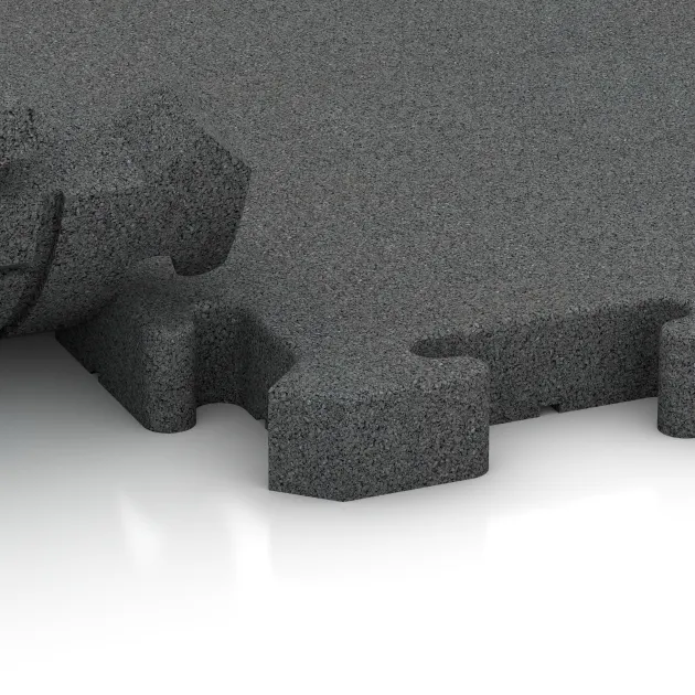 Großaufnahme vom Verbindungssystem von WARCO-Boden 2981 - Rubber paving im Farbdesign Slate grey. Abmessungen 500 x 500 x 40 mm.