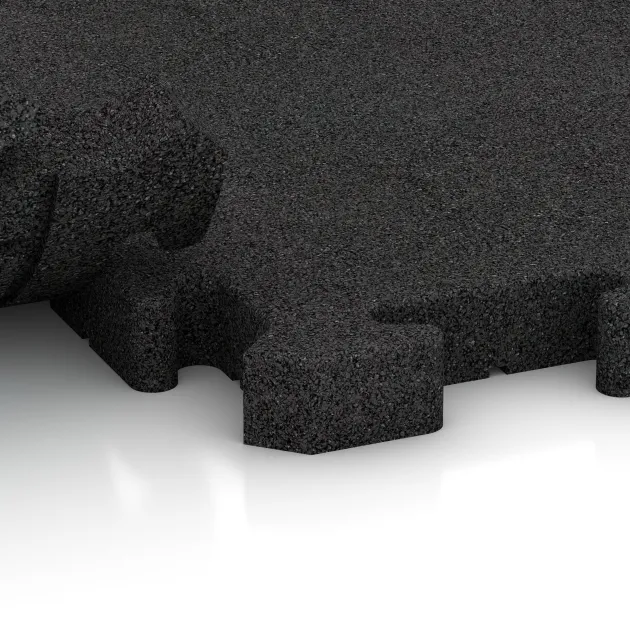 Großaufnahme vom Verbindungssystem von WARCO-Boden 4070 - Dog floor tile im Farbdesign Anthracite. Abmessungen 1000 x 1000 x 40 mm.